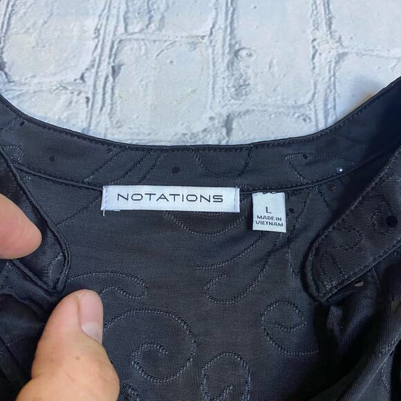 notations womens blouse L rollcuff Ruffle Witchy Sparkle NYC camp bold Statement - Picture 5 of 9